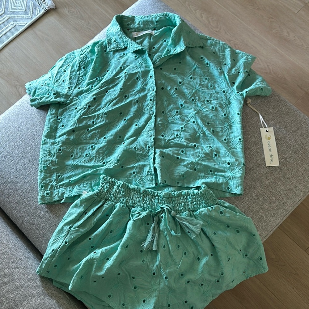 TWO PIECE SET- PARADISE GREEN EYELET